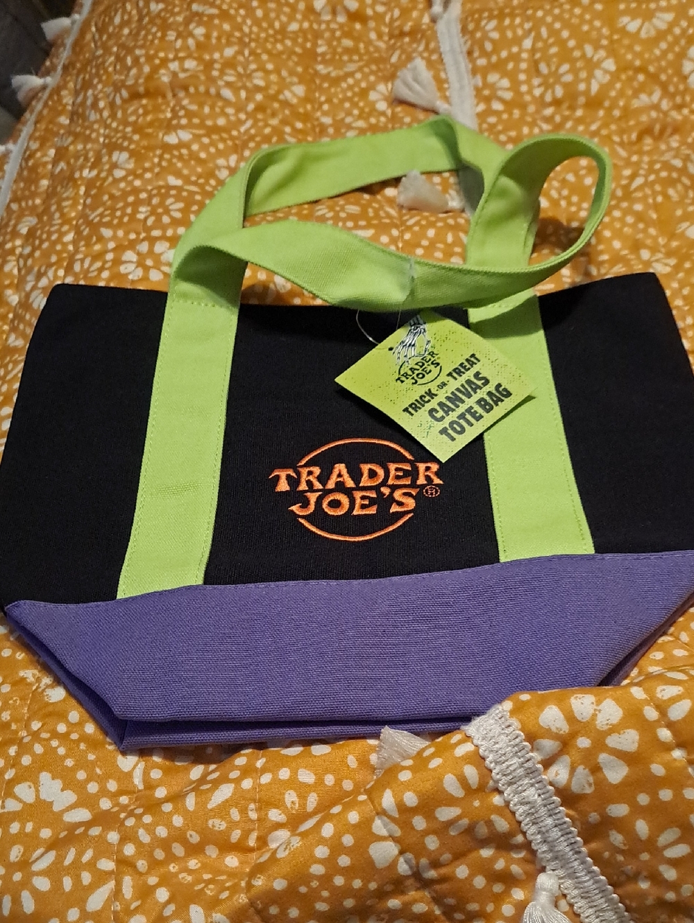 TRADER JOE'S Canvas Tote Bag - Black with green brand New